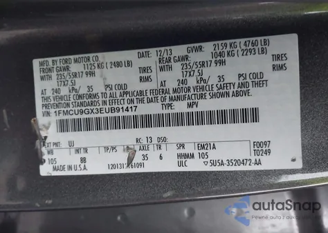 2014 Ford Escape Se from USA, damaged, VIN 1FMCU9GX3EUB91417